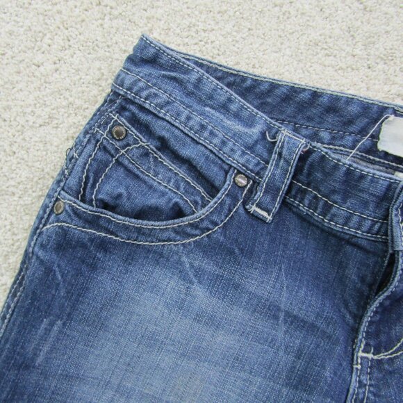 Maurices Bootcut Jeans 3/4 Low Rise Stretch Blue Denim Embroidered Pockets Y2K - Picture 6 of 11